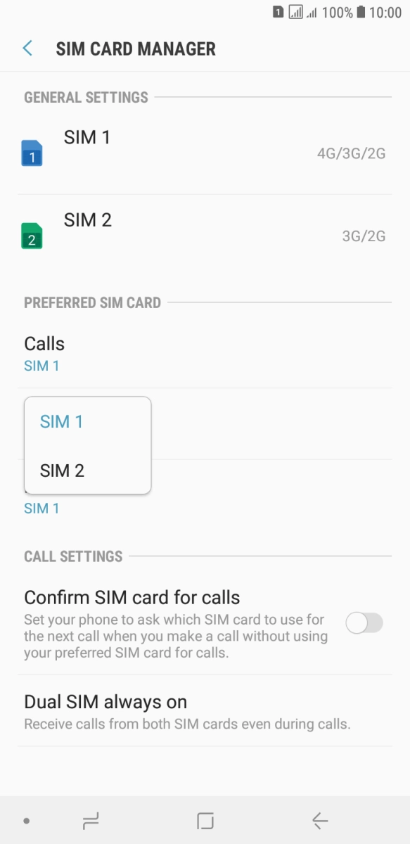 Press the required SIM.