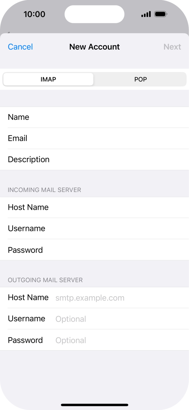 Press Host Name and key in the name of your email provider's outgoing server. Press Host Name and key in the name of your email provider's outgoing server.