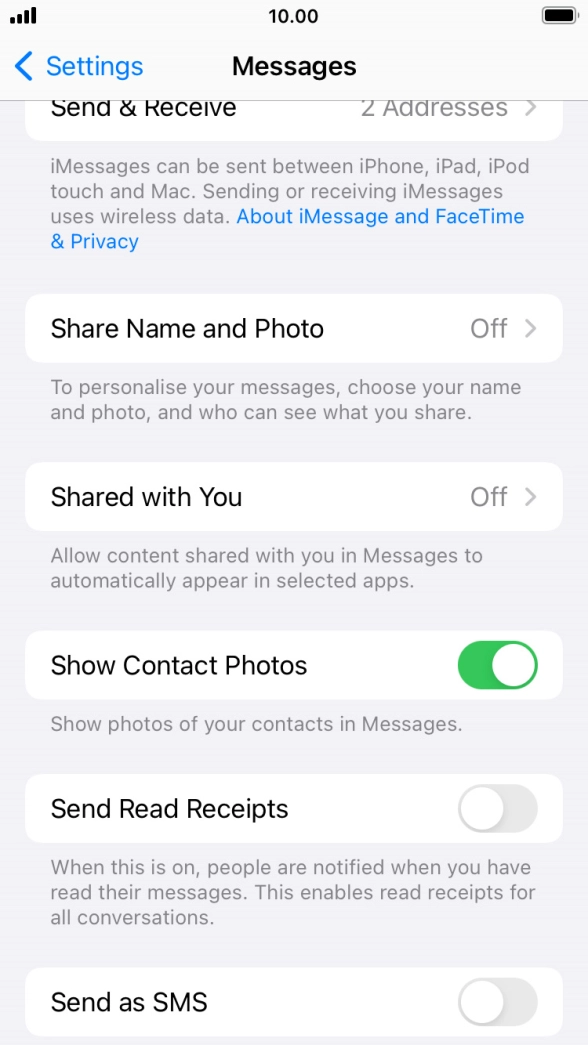Press the indicator next to 'Send as SMS' to turn the function on or off.