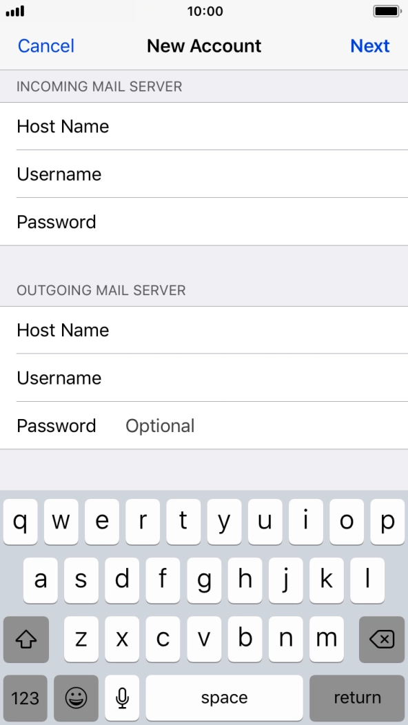 Press Password and key in the password for your email account. Press Password and key in the password for your email account.