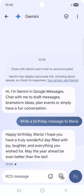 The text suggestion from Gemini is displayed. The text suggestion from Gemini is displayed.