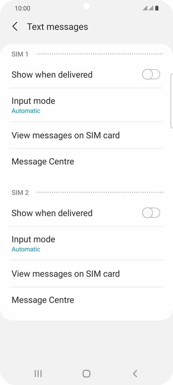 Press Message Centre below the required SIM.