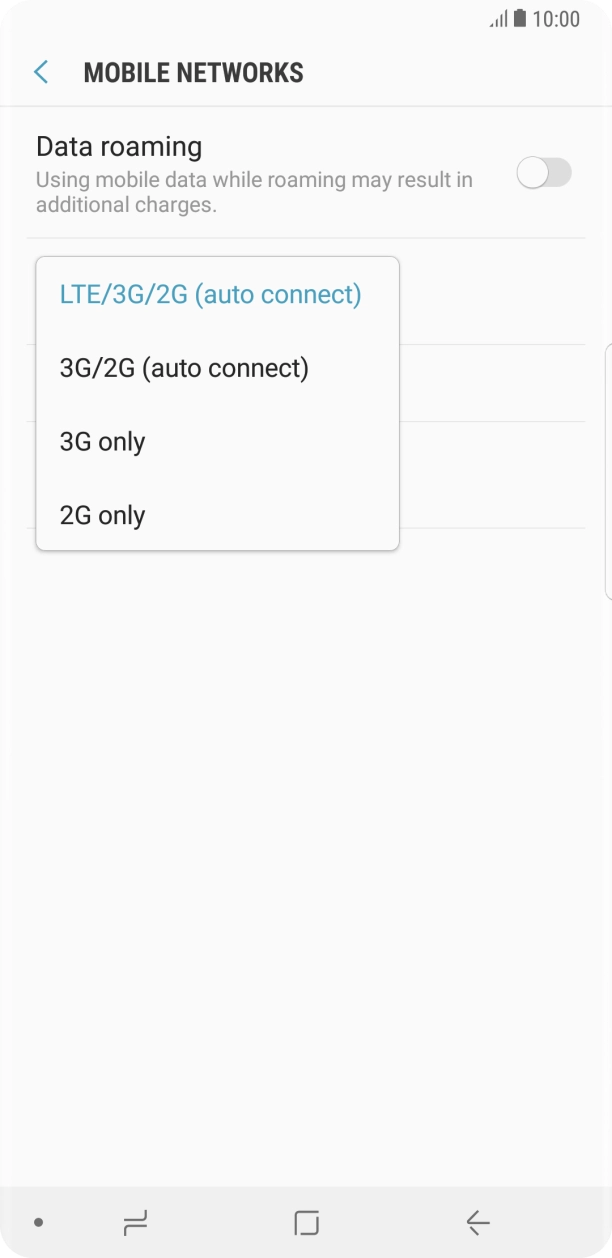 Press the required network mode.
