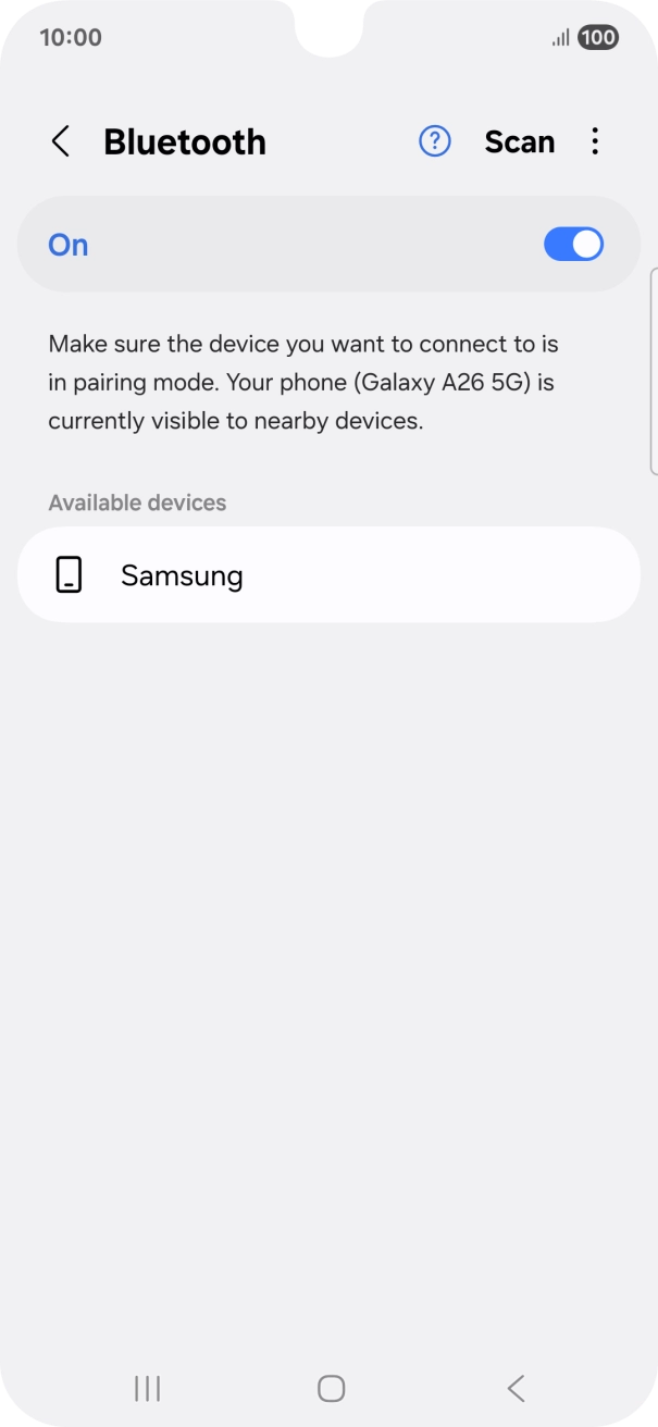 Press the required Bluetooth device and follow the instructions on the screen to pair the device with your phone.