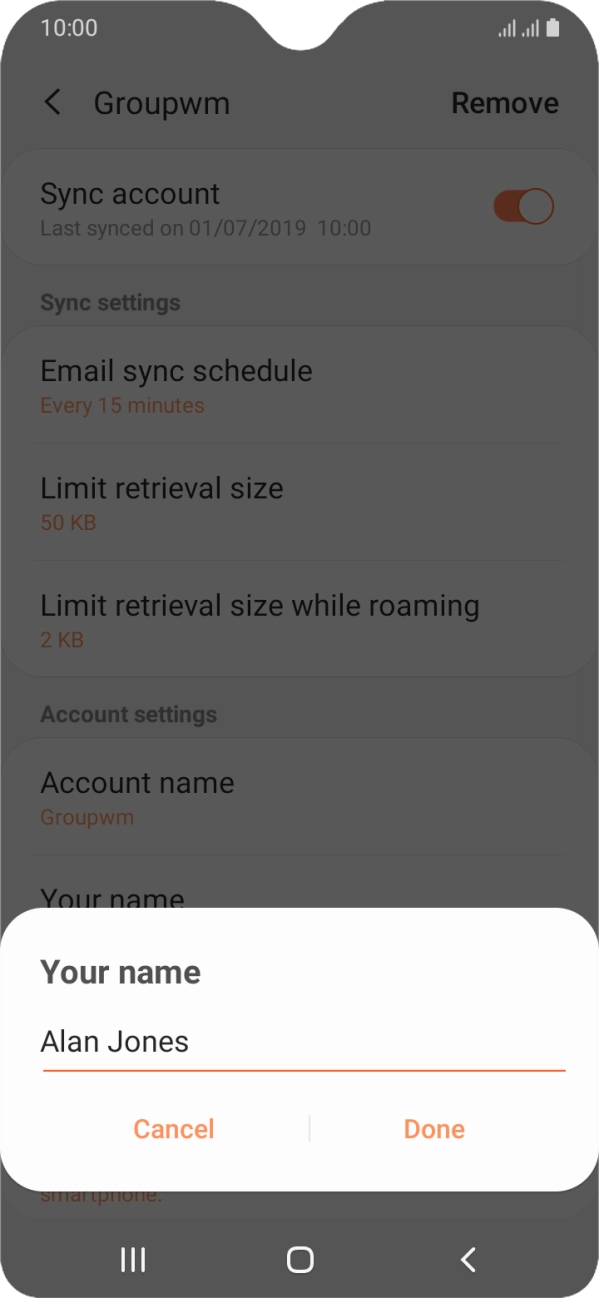 Key in the required sender name and press Done. Key in the required sender name and press Done.