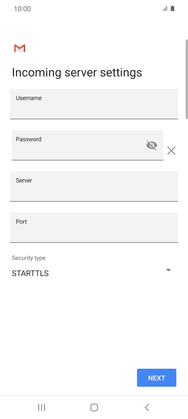 Press the field below 'Username' and key in the username for your email account.