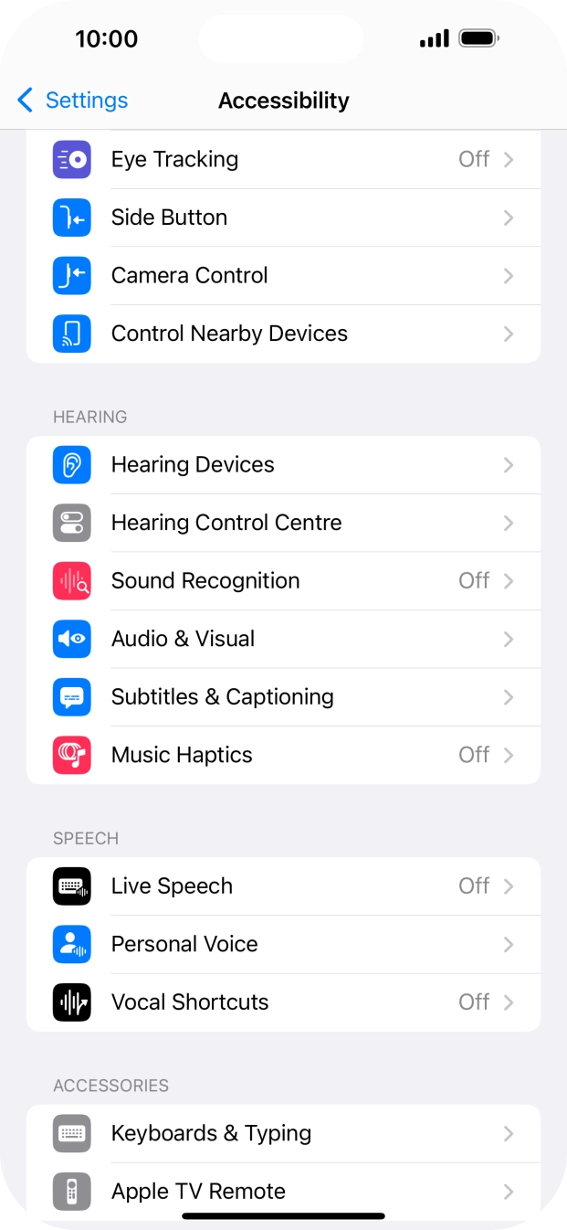 Press the required category below 'PHYSICAL AND MOTOR' and follow the instructions on the screen to select the required settings.