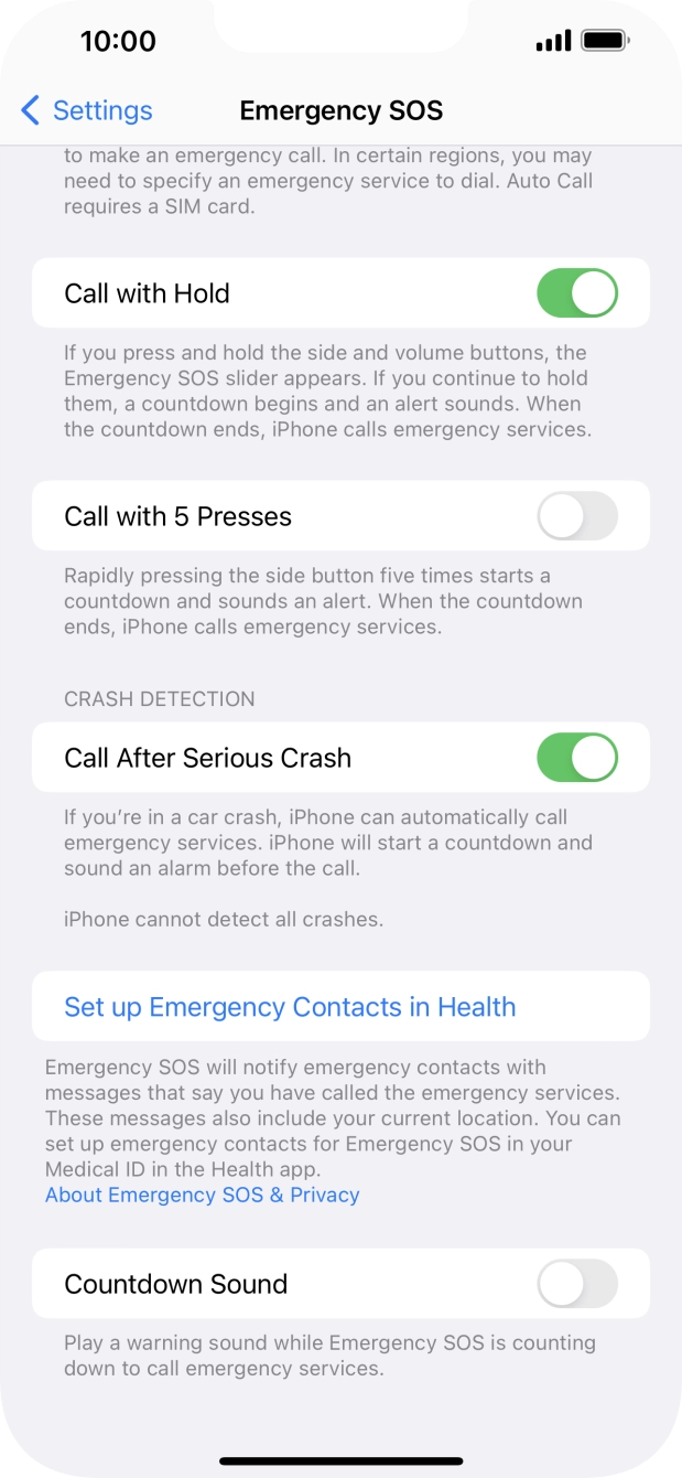 Press the indicator next to 'Countdown Sound' to turn the function on or off.