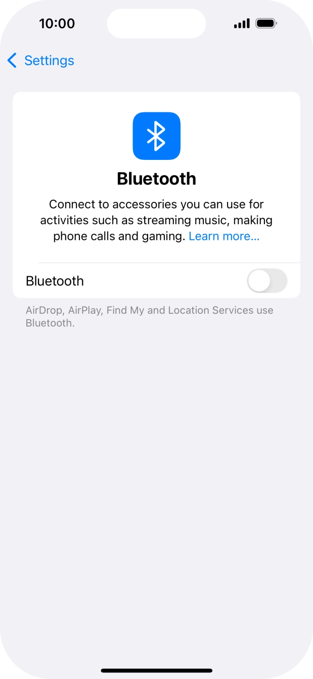 Press the indicator next to 'Bluetooth' to turn on the function.