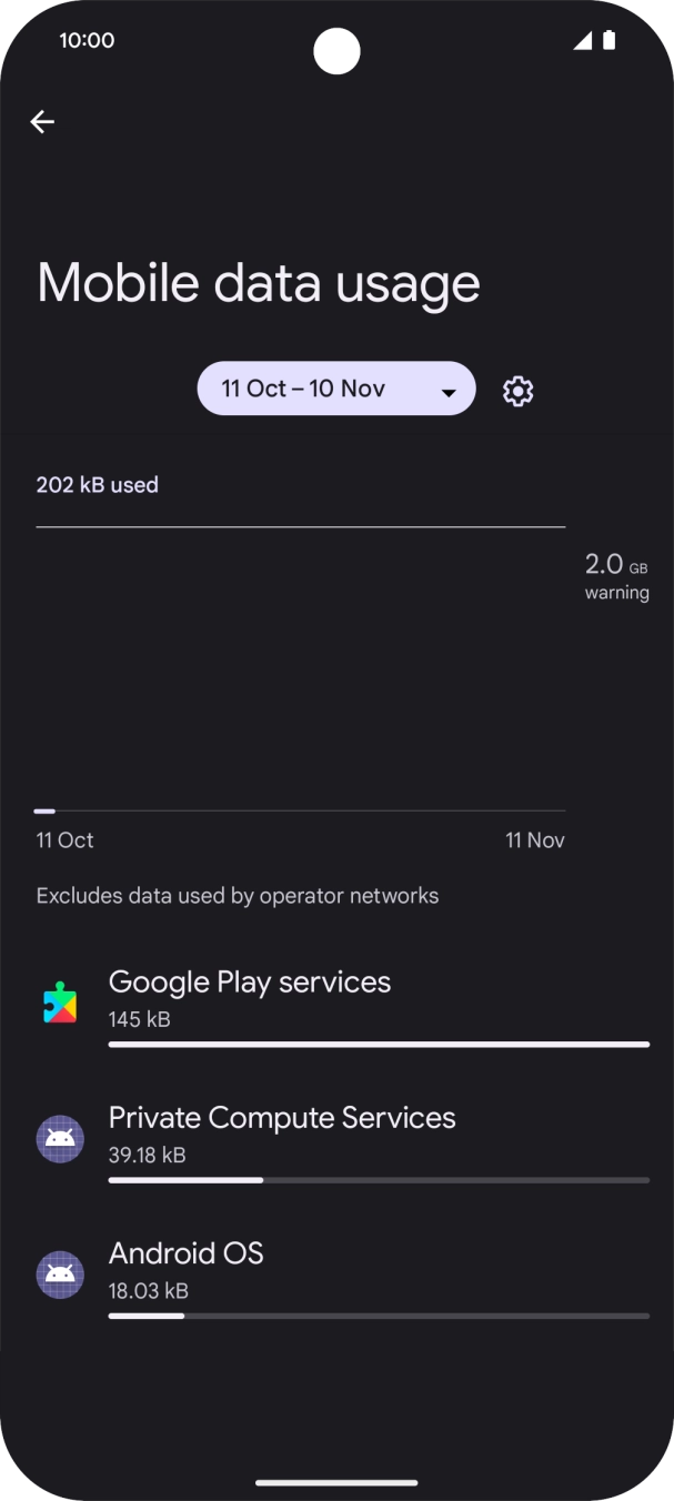 The data usage for each application is displayed below the name of the application.