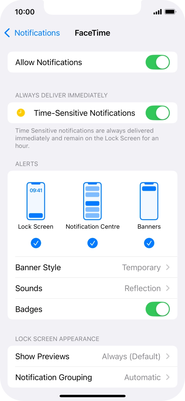 Press the indicator next to 'Allow Notifications' to turn notifications for the selected application on or off. Press the indicator next to 'Allow Notifications' to turn notifications for the selected application on or off.