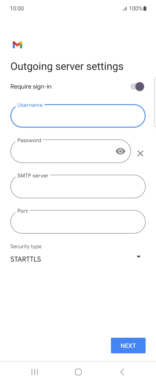 Press the field below 'Password' and key in the password of your email provider's outgoing server. Press the field below 'Password' and key in the password of your email provider's outgoing server.