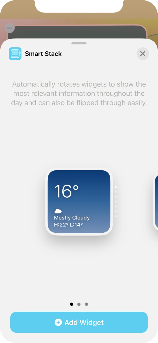 Slide your finger right or left on the screen to select the required widget size.