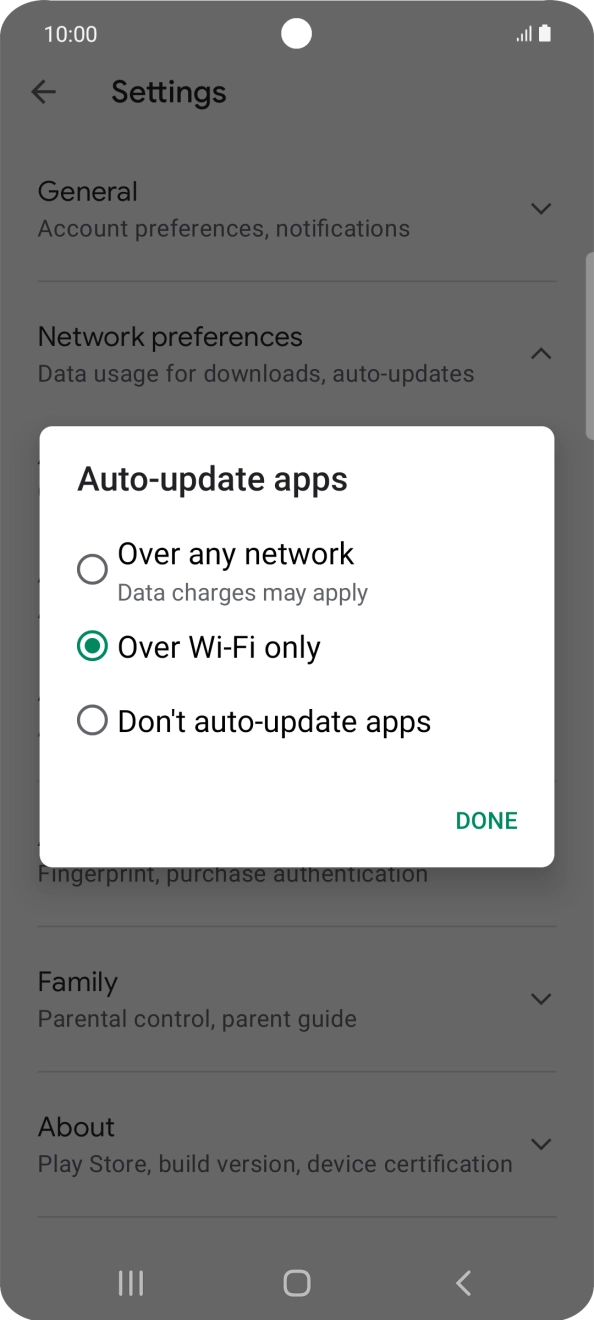 To turn on automatic update of apps using mobile network, press Over any network. To turn on automatic update of apps using mobile network, press Over any network.