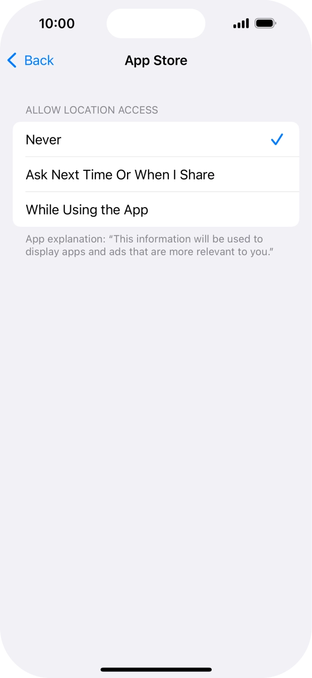 Press the required setting to turn the function on or off.
