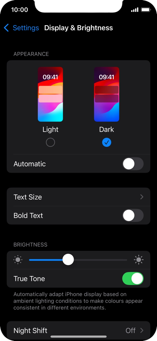 Press the indicator next to 'Automatic' to turn the function on or off. Press the indicator next to 'Automatic' to turn the function on or off.