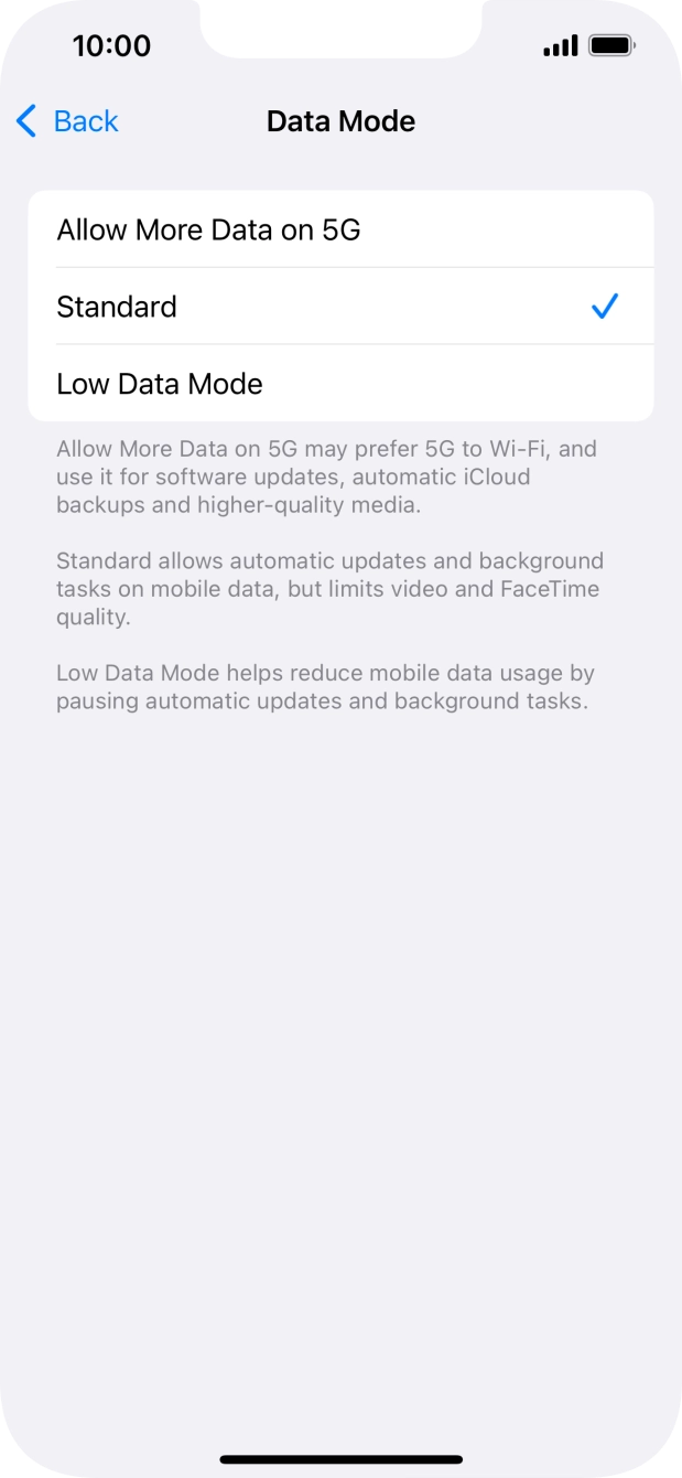 Press the required setting. Press the required setting.