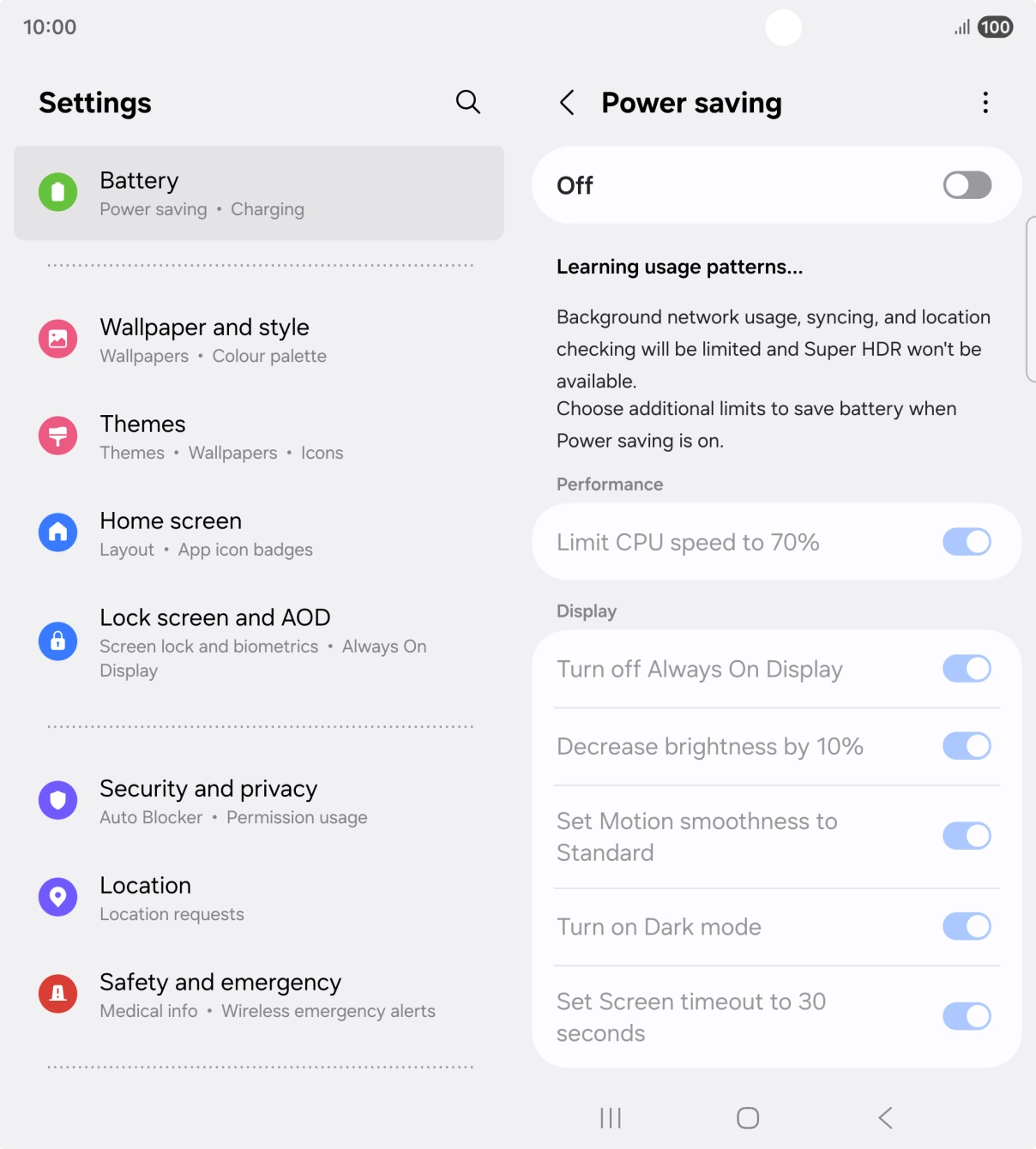 Press the indicator below 'Power saving' to turn on the function.