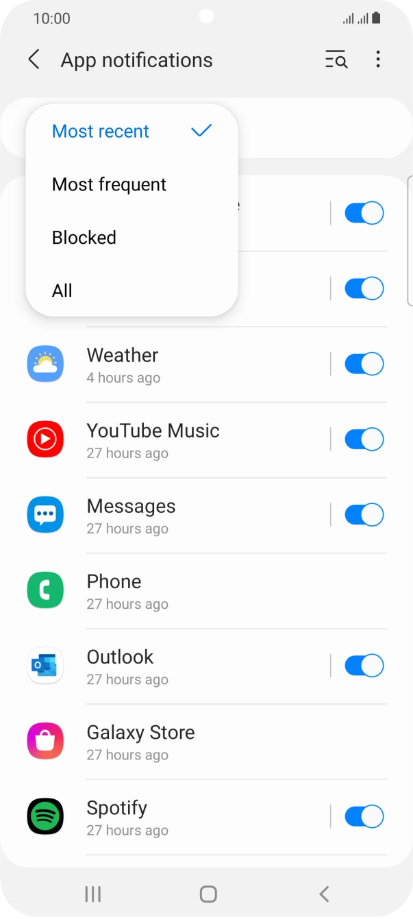 Press the required setting.