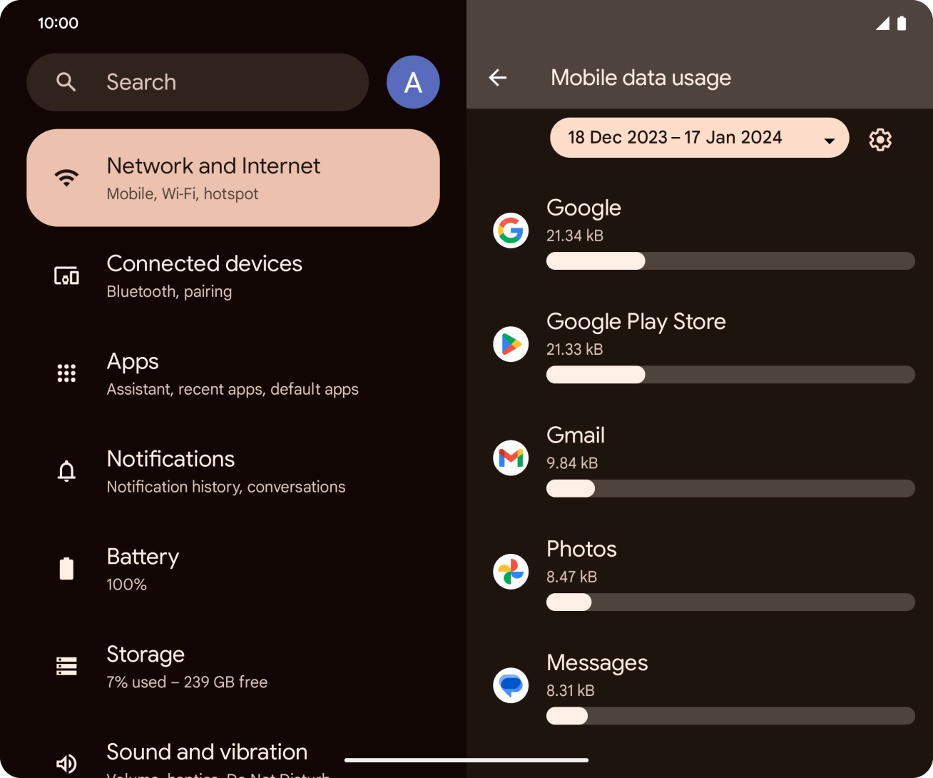 The data usage for each application is displayed below the name of the application.
