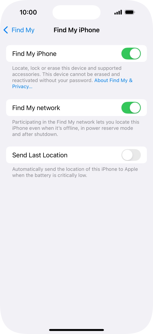 Press the indicator next to 'Find My network' to turn the function on or off. If you turn on the function, you need to follow the instructions on the screen to finish the activation.