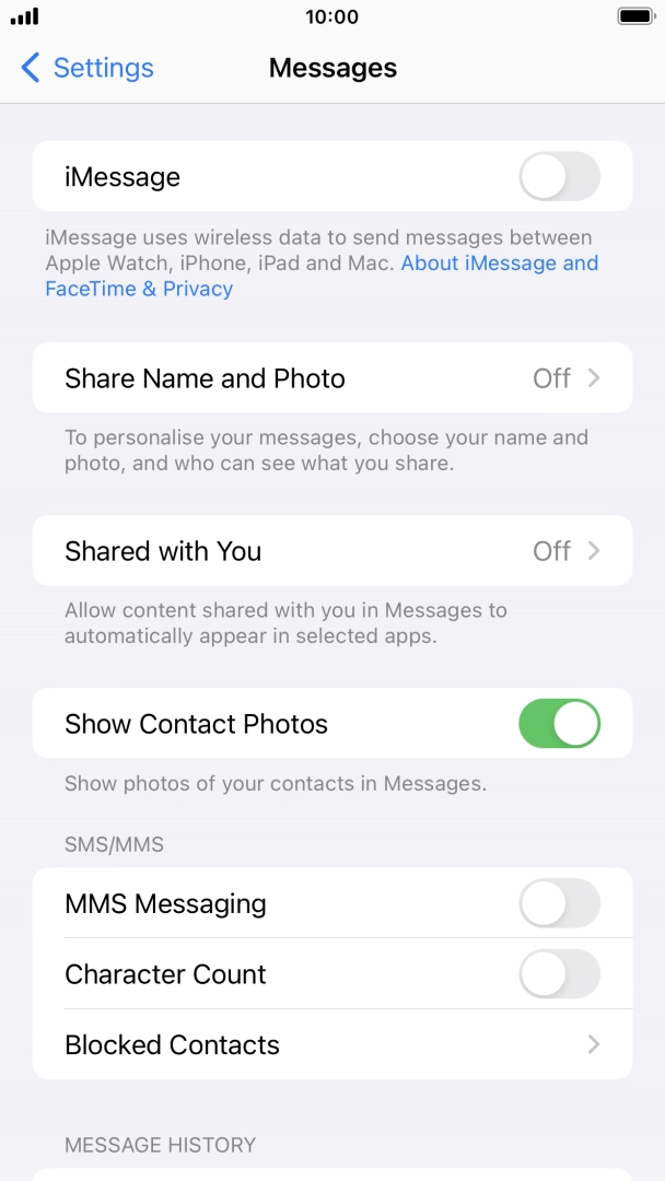 Press the indicator next to 'iMessage' to turn on the function.