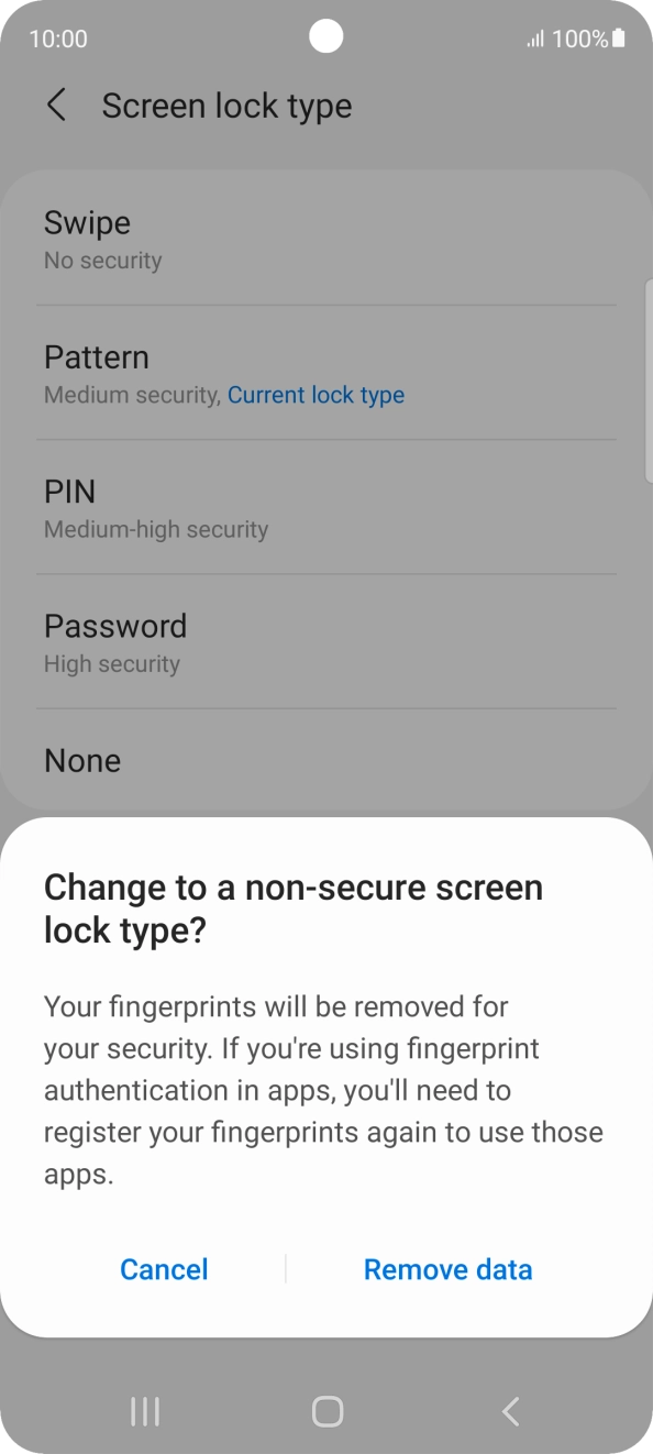 Press Remove data. Press Remove data.