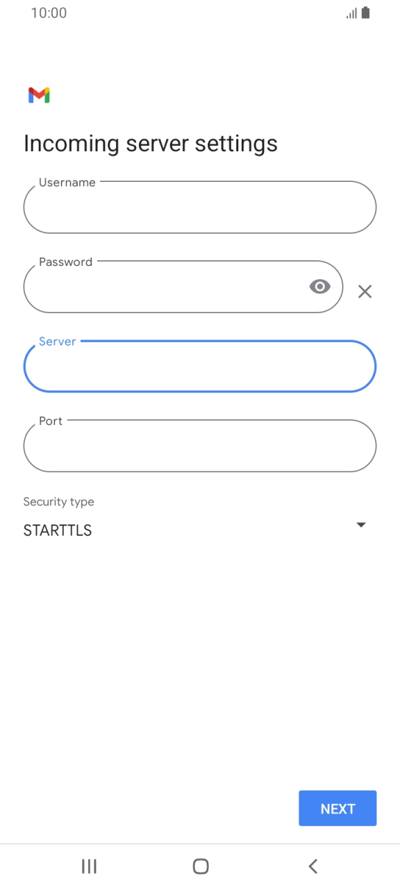 Press the field below 'Port' and key in 143. Press the field below 'Port' and key in 143.