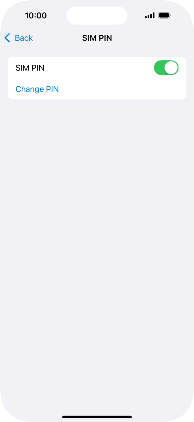 Press the indicator next to 'SIM PIN' to turn the function on or off.