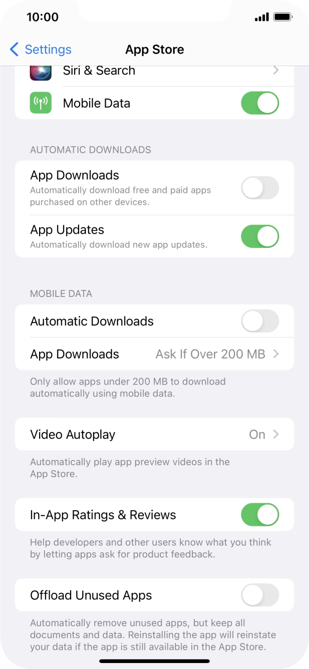 Press the indicator next to 'App Updates' to turn the function on or off.