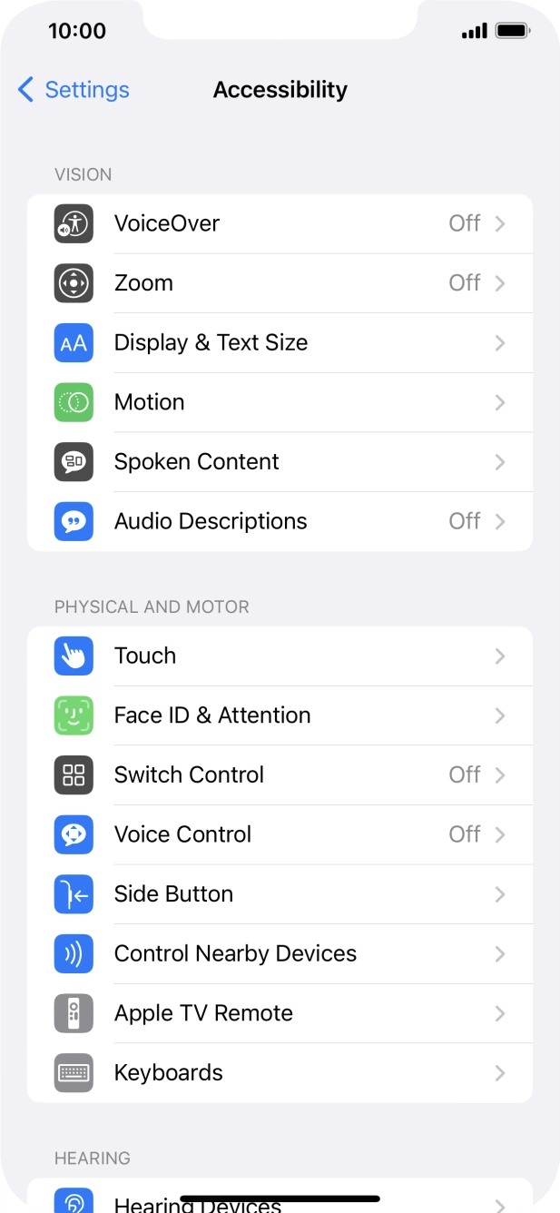 Press the required category below 'VISION' and follow the instructions on the screen to select the required settings.