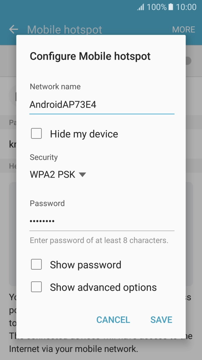 Press the field below 'Network name' and key in the required name.