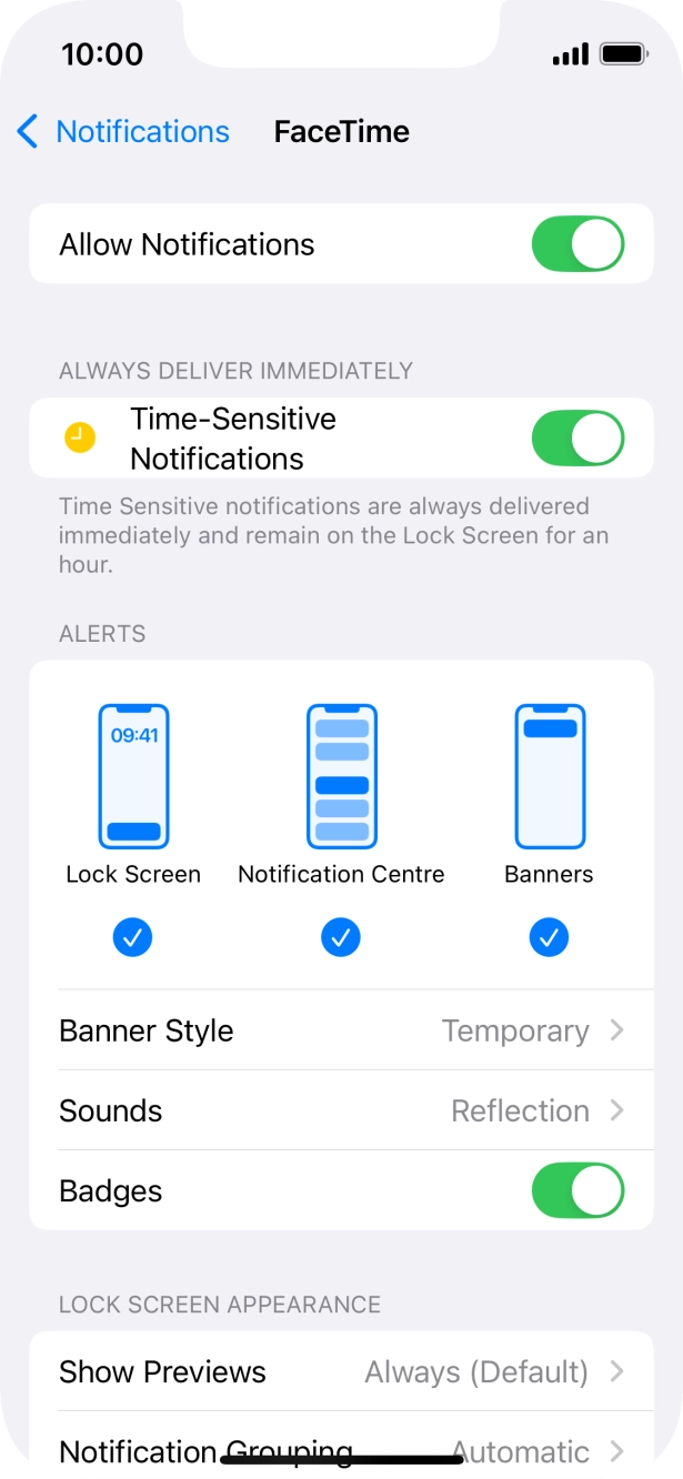 Press the indicator next to 'Allow Notifications' to turn notifications for the selected application on or off. Press the indicator next to 'Allow Notifications' to turn notifications for the selected application on or off.