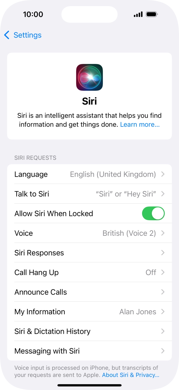 Press the indicator next to 'Allow Siri When Locked' to turn the function on or off.