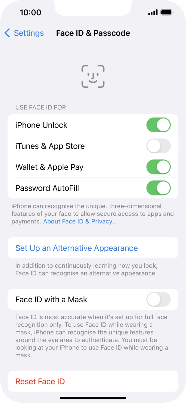Press the indicators next to the required settings to turn them on or off.