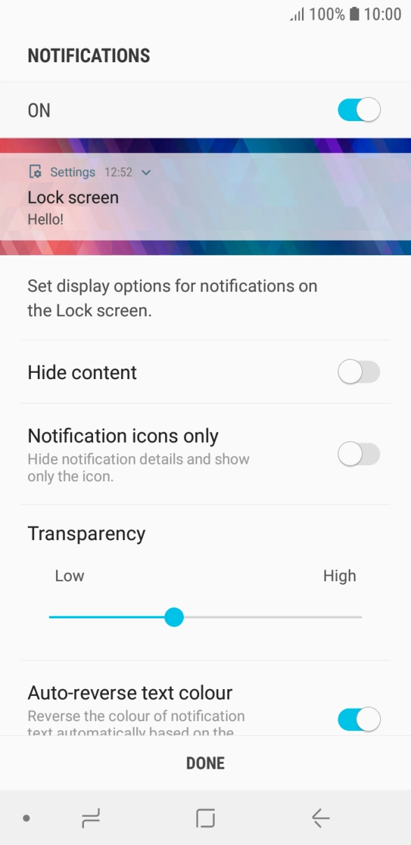 Press the indicator next to the required settings. Press the indicator next to the required settings.