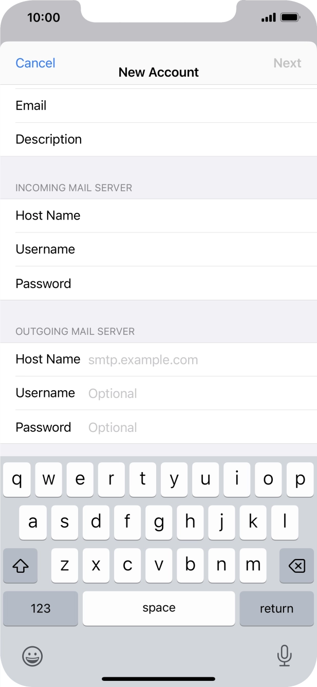 Press Host Name and key in the name of your email provider's outgoing server. Press Host Name and key in the name of your email provider's outgoing server.