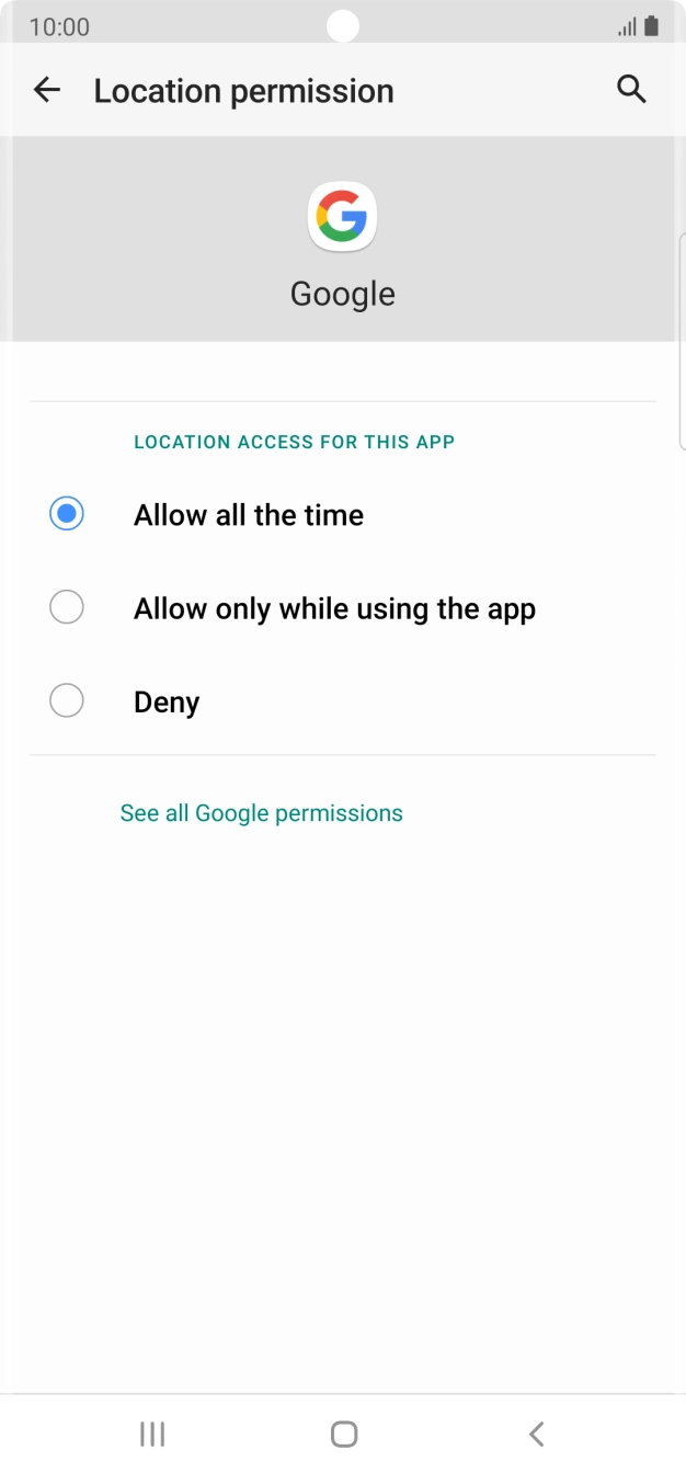 Press the required setting.