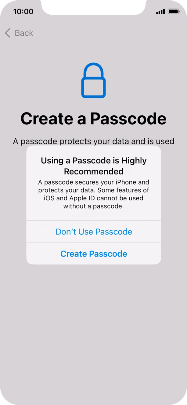 If you turn off the function, press Don't Use Passcode.
