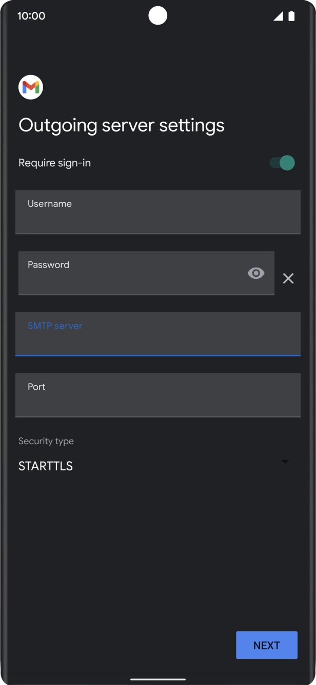 Press the field below 'Port' and key in 25. Press the field below 'Port' and key in 25.