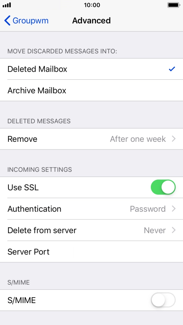 Press the indicator next to 'Use SSL' to turn off the function.