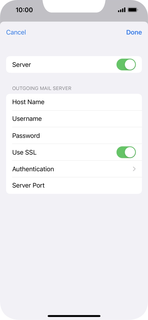Press the indicator next to 'Use SSL' to turn off the function.
