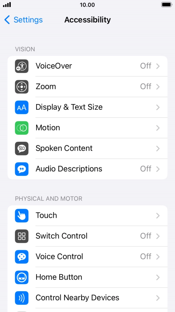 Press the required category below 'VISION' and follow the instructions on the screen to select the required settings.