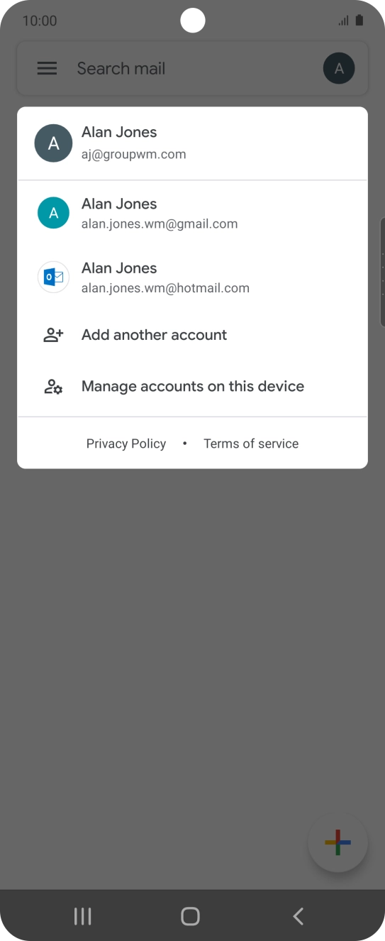 Press the required email account.