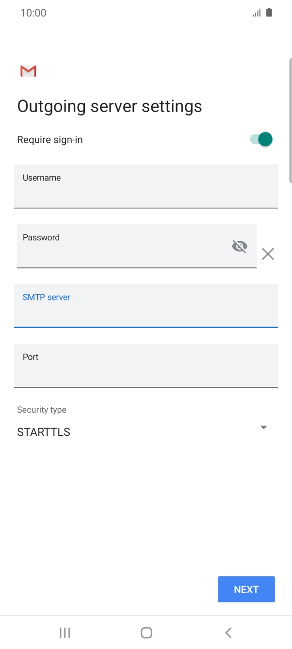 Press the field below 'Port' and key in 25. Press the field below 'Port' and key in 25.