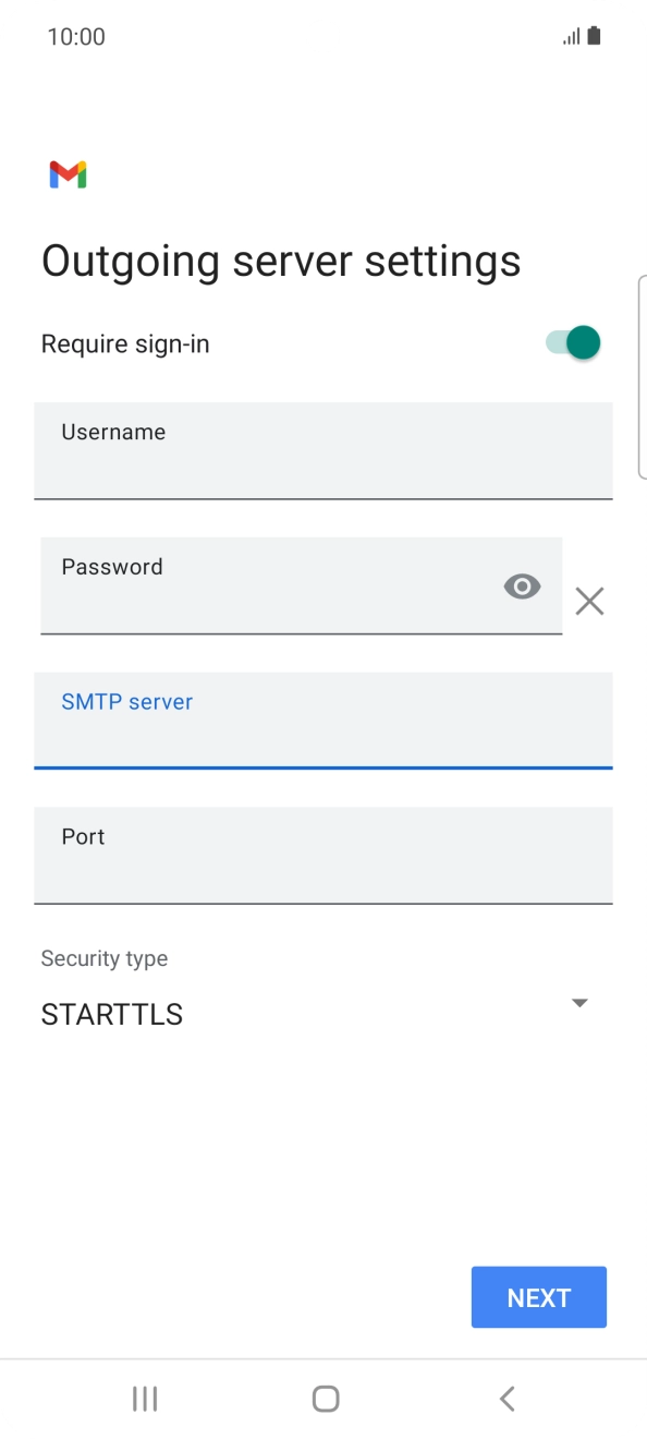 Press the field below 'Port' and key in 25. Press the field below 'Port' and key in 25.