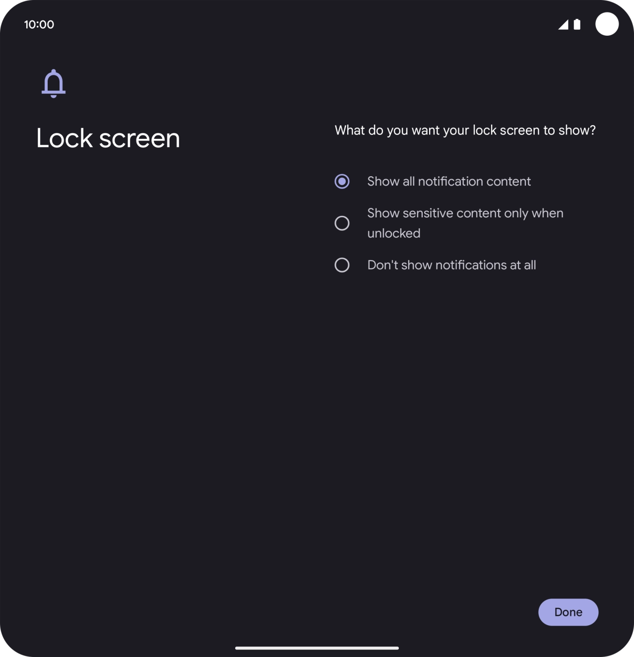 Press the required setting. Press the required setting.