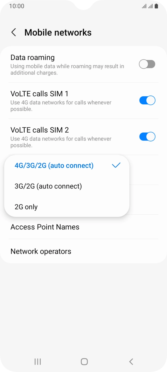 Press the required network mode.