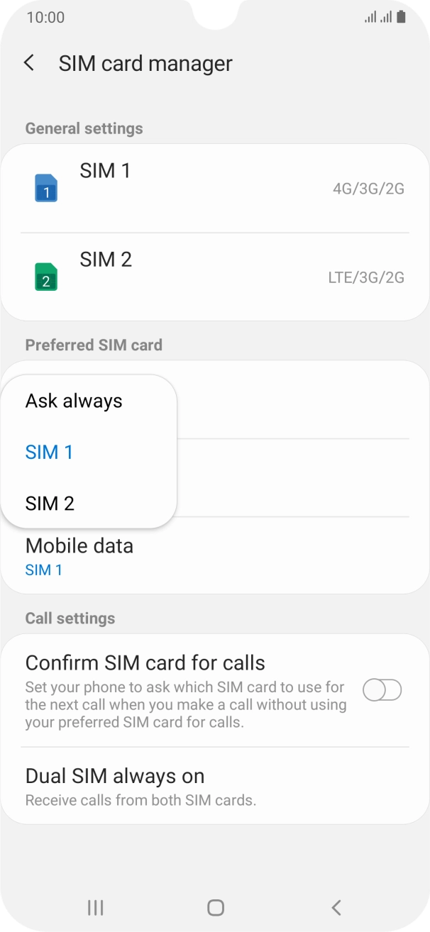 Press the required setting.
