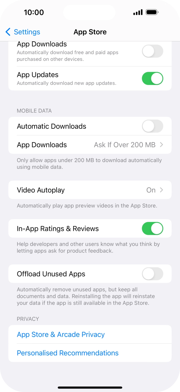 Press the indicator next to 'Offload Unused Apps' to turn the function on or off.